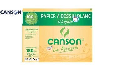 CANSON Pochette de 12 feuilles 24x32cm papier dessin Blanc C A GRAIN 180g