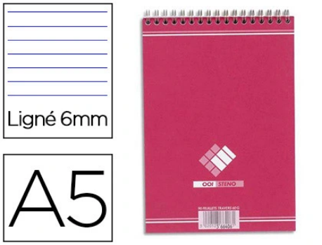 Bloc bureau conquerant sept a5 reliure intégrale 148x210mm 180pages 60g ligné coloris cerise.