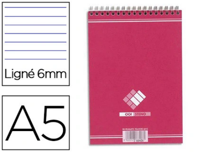 Bloc bureau conquerant sept a5 reliure intégrale 148x210mm 180pages 60g ligné coloris cerise.