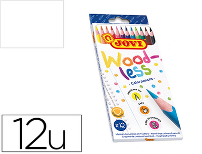 Crayon couleur jovi woodless triangulaire mine resistante haut pouvoir couvrant inodore couleurs vives etui 12 unites.