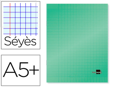 Cahier piqué liderpapel couverture plastique souple a5+ 17x22cm 90g 96 pages séyès coloris vert.