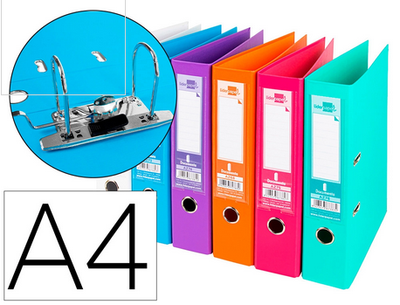 Classeur levier liderpapel a4 documenta carton rembordé 1,9mm dos 75mm rado métallique coloris assortis