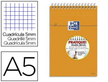 Bloc oxford mémo optik paper reliure intégrale 148x210mm 80f non perforées réglure 5x5mm.
