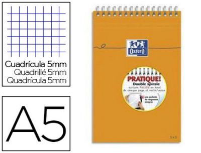 Bloc oxford mémo optik paper reliure intégrale 148x210mm 80f non perforées réglure 5x5mm.