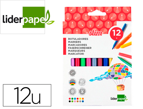 Feutre coloriage liderpapel slim longueur écriture 800m pointe nylon 2mm diamètre étui carton 12 unités.