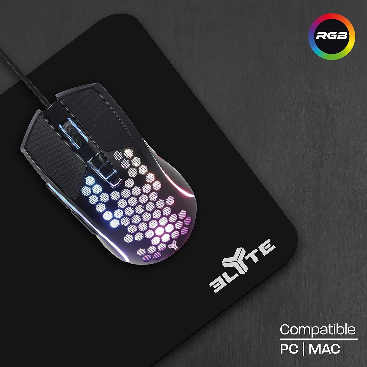 Souris Gaming Filaire Elyte MY300 - Ultra Légère - 800/6400 DPI - Rétroéclairage RGB - Compatible PC, Mac - Noir