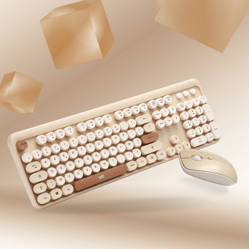 WE POP Pack clavier + souris sans fil: coloris Beige/Crème - Connexion 2.4Ghz - avec pavé numérique - piles incluses WE POP Pack clavier + souris sans fil: coloris Beige/Crème - Connexion 2.4Ghz - avec pavé numérique - piles incluses