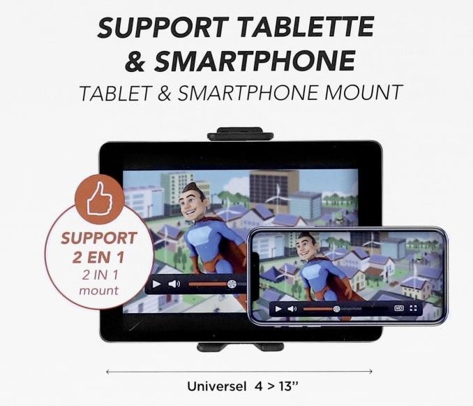 Support mâchoire pour appui-tête compatible smartphone et tablette T'n'b Noir