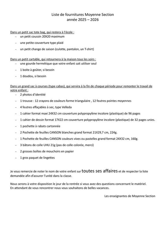 Liste Rentrée  MS