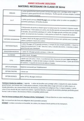 Liste Classe 6 ieme