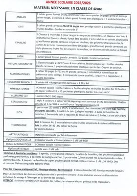 Liste Classe 4 ieme