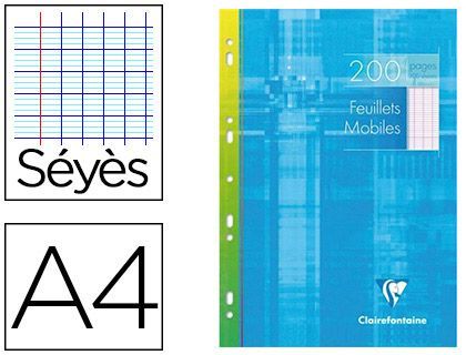 FEUILLET MOBILE CLAIREFONTAINE PERFORE 21X29, 90GR SEYES SOUS-FILM 200 PAGES