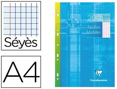 FEUILLET MOBILE CLAIREFONTAINE PERFORE 21X29, 90GR SEYES SOUS-FILM 200 PAGES
