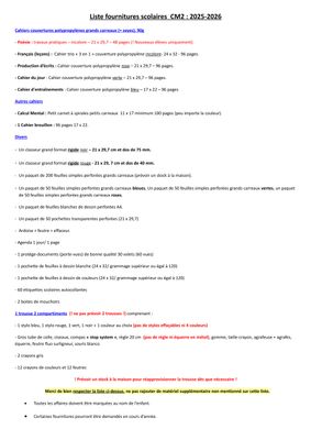 Liste Rentrée CM2