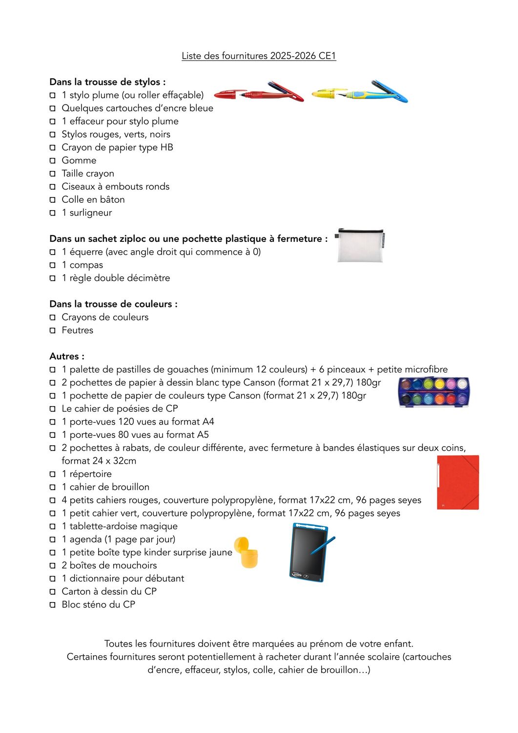 Liste Rentrée CE1