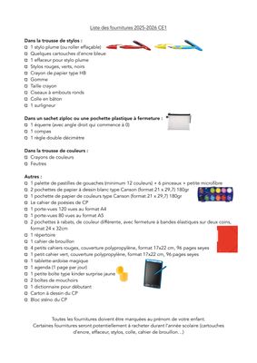 Liste Rentrée CE1 Liste Rentrée CE1