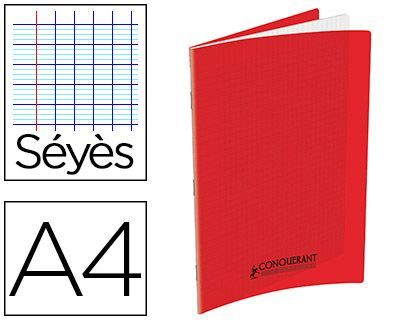 Cahier agrafé conquérant classique polypropylène a4 48 pages 90g séyès coloris rouge.