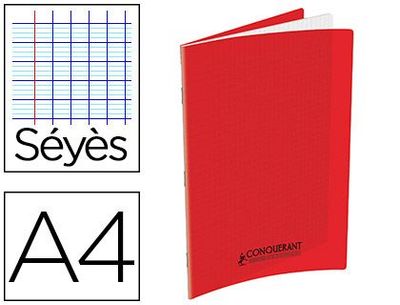 Cahier agrafé conquérant classique polypropylène a4 48 pages 90g séyès coloris rouge.
