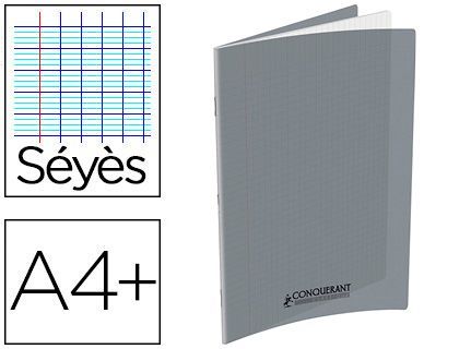 Cahier agrafé conquérant polypropylène a4+ 24x32cm 48 pages séyès 90g coloris gris.