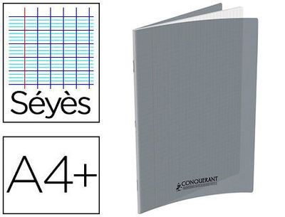 Cahier agrafé conquérant polypropylène a4+ 24x32cm 48 pages séyès 90g coloris gris.