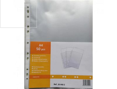 Pochette perforee interfolia plastique graine 40 microns pour format a4 lot de 50 unites.