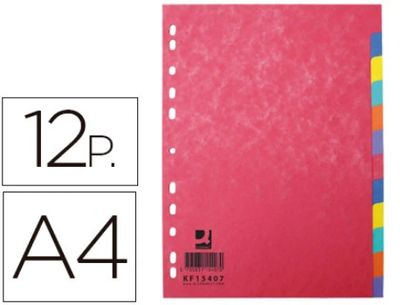 Intercalaire q-connect carte lustrée 225g 12 positions a4 210x297mm.