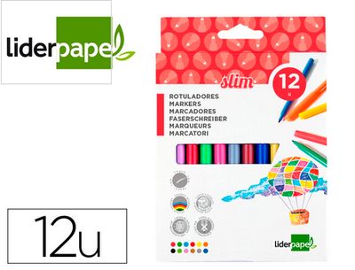 Feutre coloriage liderpapel slim longueur écriture 800m pointe nylon 2mm diamètre étui carton 12 unités.