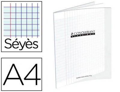 Cahier piqué conquérant classique couverture polypropylène rigide transparente a4 21x29,7cm 96 pages 90g séyès incolore.