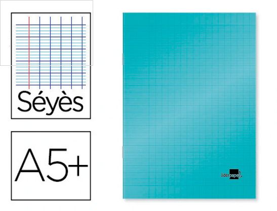 Cahier piqué liderpapel couverture plastique souple a5+ 17x22cm 90g 96 pages séyès coloris bleu