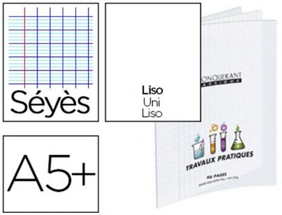 Cahier travaux pratiques conquérant classique couverture pp incolore 17x22cm 64 pages 90g dessin 120g séyès/uni.