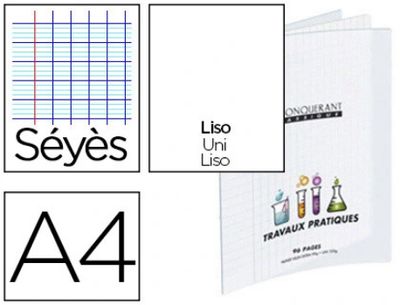 Cahier travaux pratiques conquérant classique couverture pp incolore a4 21x29,7cm 96 pages 90g dessin 120g séyès/uni