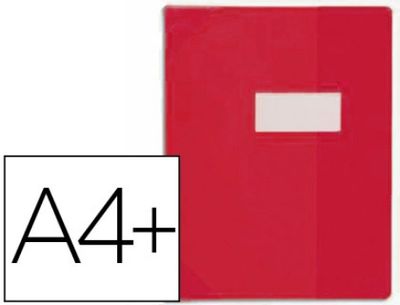 Protège-cahier elba strong line pvc cristal 15/100e rabats porte-étiquette et étiquette 240x320mm rouge opaque.