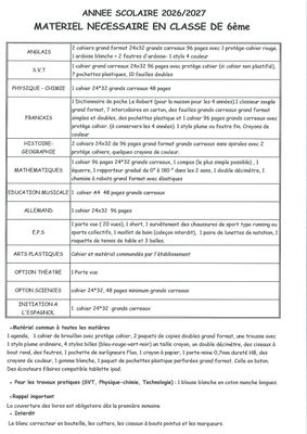 Liste Classe 6 ieme Liste Classe 6 ieme