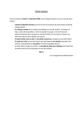 Liste Rentrée TPS