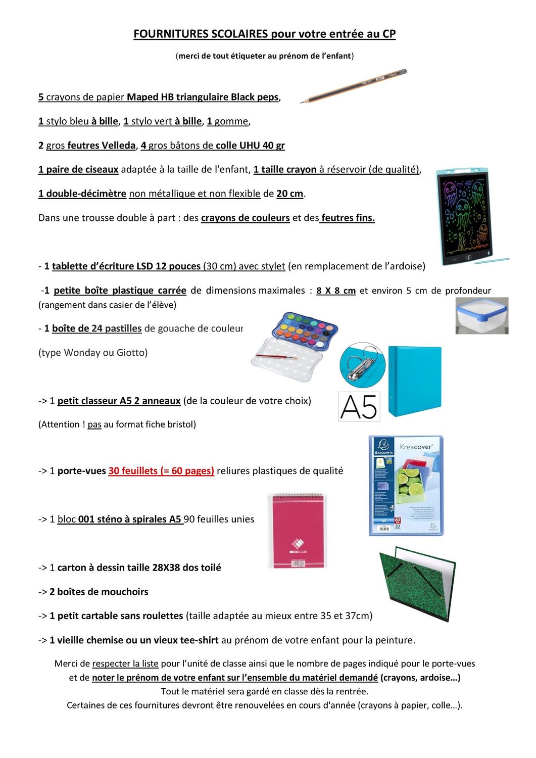Liste Rentrée CP