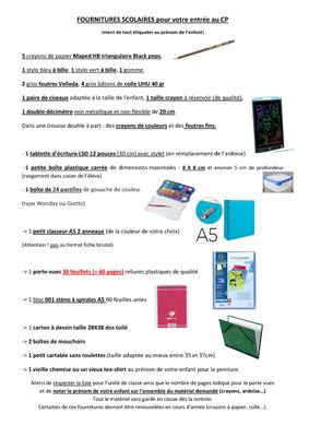 Liste Rentrée CP Liste Rentrée CP
