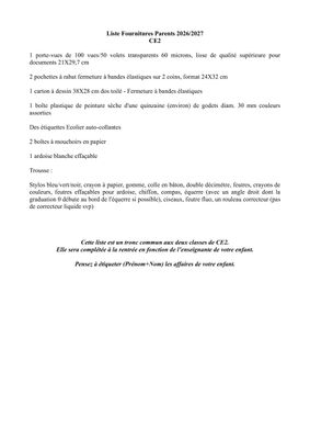 Liste Rentrée CE2