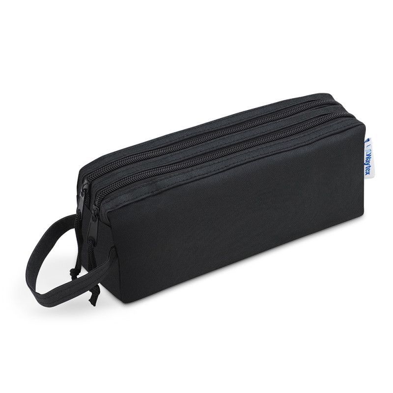 Trousse 2 compartiments et 2 fermetures zip 24x7x10cm Tissu Noire Trousse 2 compartiments et 2 fermetures zip 24x7x10cm Tissu Noire