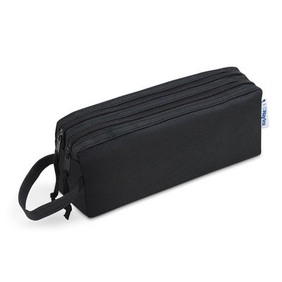 Trousse 2 compartiments et 2 fermetures zip 24x7x10cm Tissu Noire Trousse 2 compartiments et 2 fermetures zip 24x7x10cm Tissu Noire