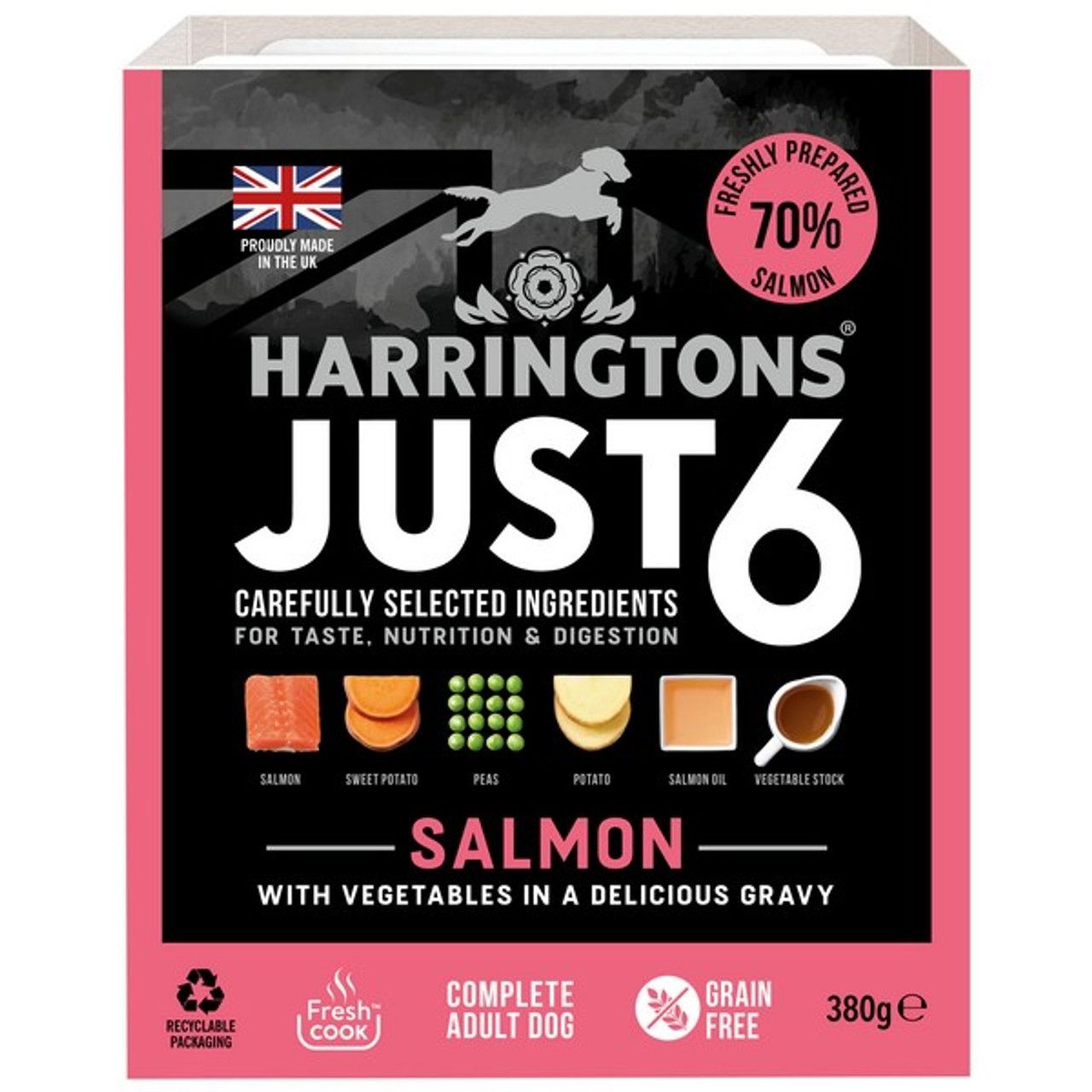 Harringtons Dog Just 6 Wet Salmon 380g