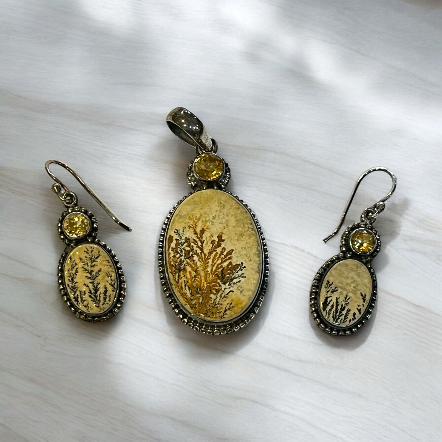 Picture Jasper/Citrine Pendant & Earrings