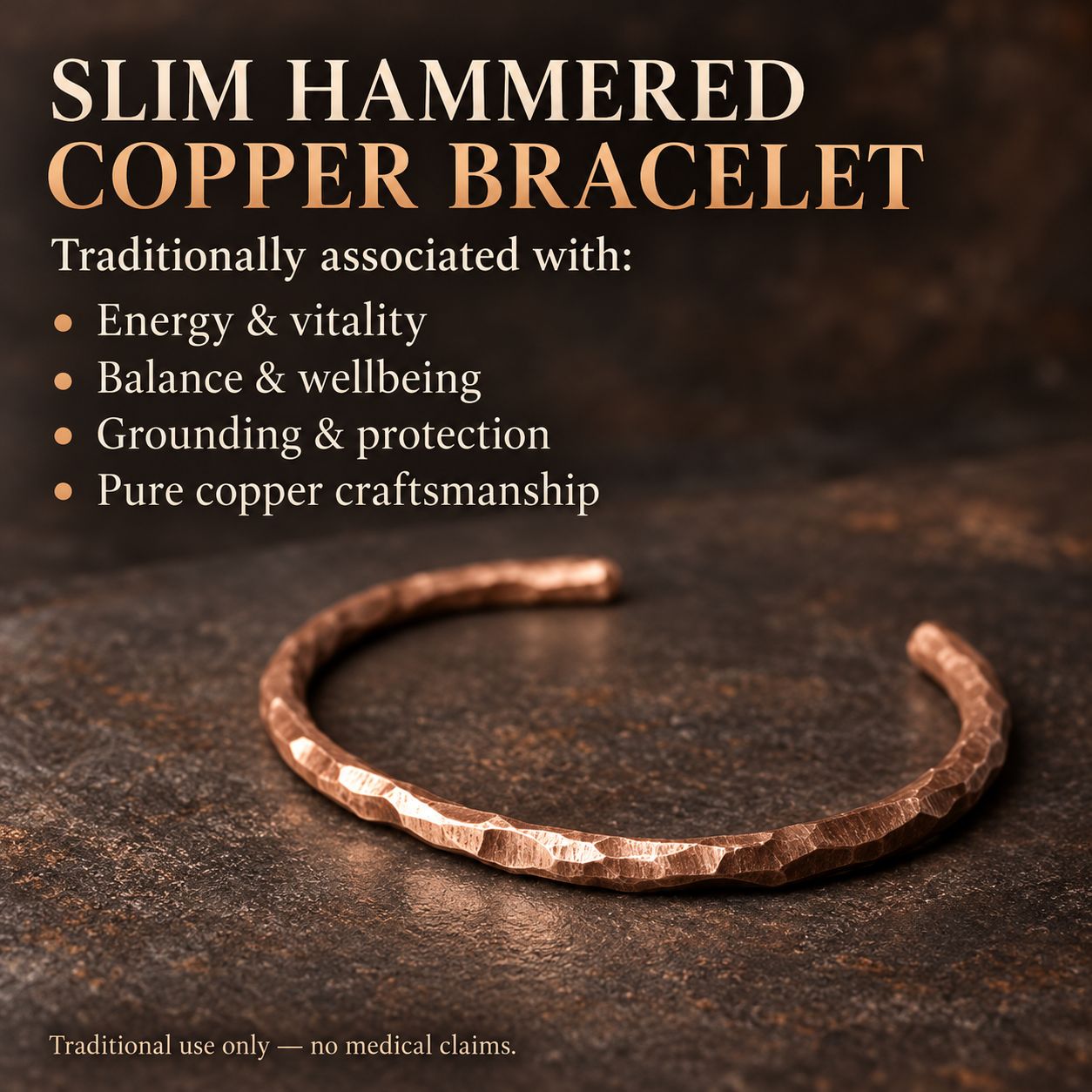 Slim Hammered Copper Bracelet