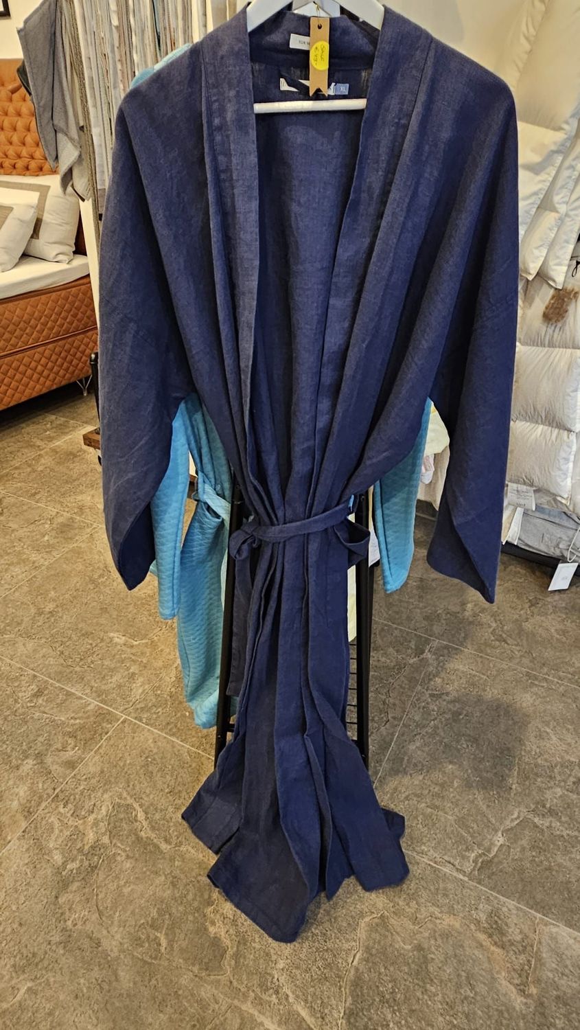 Morgenmantel Navy, Größe XL, Linen Tales