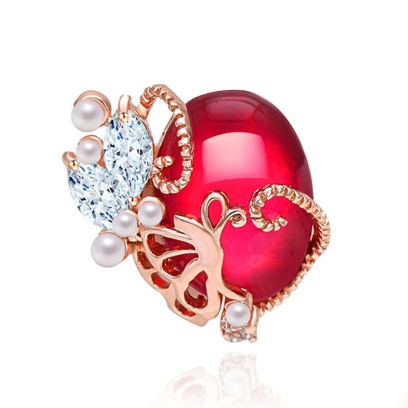 KP NAIL JEWELLERY, "TRIPLE AAA ZIRCON SELECTION", PLAQUÉ OR ROSE, Ø 15 MM X 19 MM, ROUGE