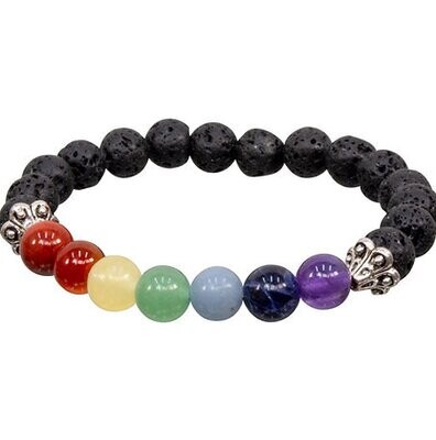 Chakra Elastic Bracelet 8mm Round Beads With Lava Rock