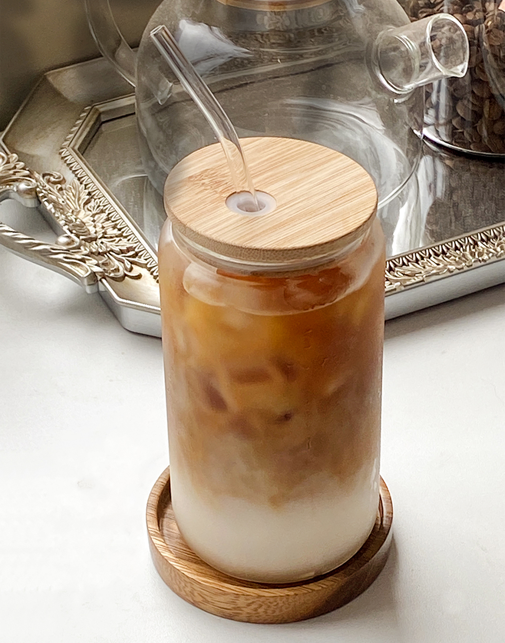 Vaso con tapa Bambu y caña: Tomatodo de vidrio