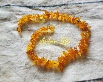 Natural Baltic Honey Amber Chip Necklace ( For Teething &amp; Fever)