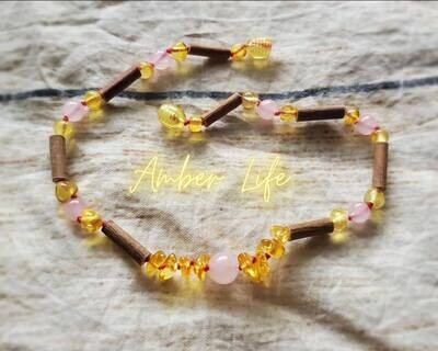 Natural Baltic Amber Pink Hazelwood Necklace (For Teething &amp; Fever)