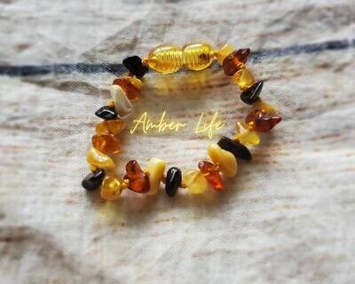 Natural Baltic Amber Multi Color Chip Bracelet (For Teething &amp; Fever)