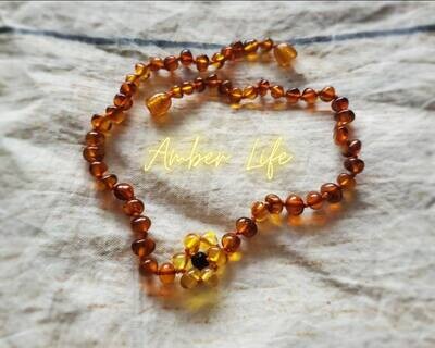 Natural Baltic Amber Floral Necklace  (For Teething &amp; Fever)
